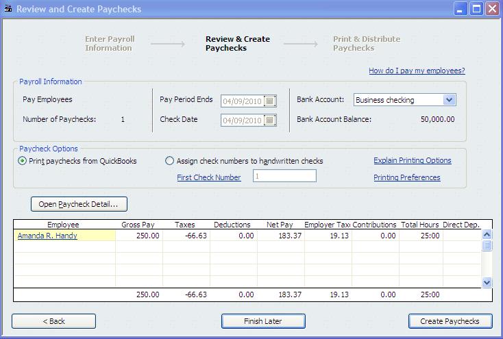 Click Open Paycheck Detail if you wish to