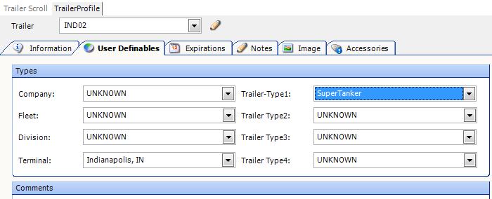 b. In the appropriate TrlType 1-4 field, select the trailer type option associated with the