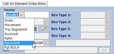 Using a barcode number to look up an order First available in Fuel Dispatch: 16.10.28.0 If one or more barcodes have been recorded on the order header, you can use a barcode to look up the order. 1. Go to Application > Call On Demand Order Entry.