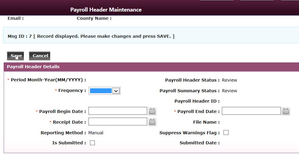 The Submit button will not be available until the Payroll Detail report and Payroll Header report both show the status as Valid. The status of the Payroll Summary does not matter.