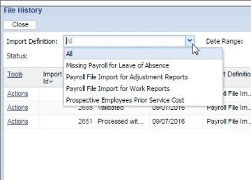 Payroll APERS Employer Self-Service Handbook You can filter the records by their Import Definition: All Missing Payroll
