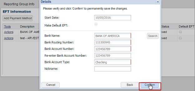 You may also select a bank account type (checking, savings) and add a nickname identifier.