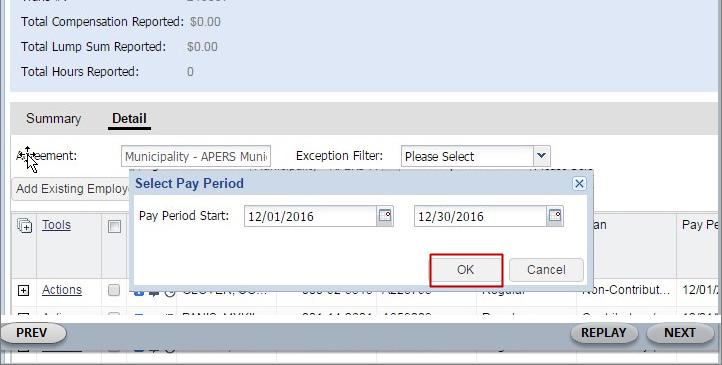 Select the Pay Period Start and End dates and click OK.