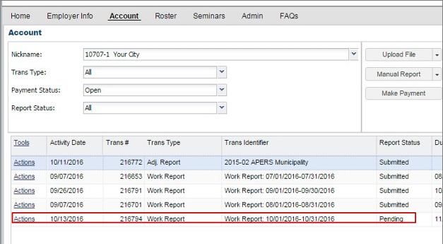 The new report will appear in your list of transactions with a status of pending.