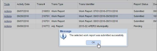 APERS Employer Self-Service Handbook Payroll Once you confirm submission, the status updates to Submitted and a confirmation message