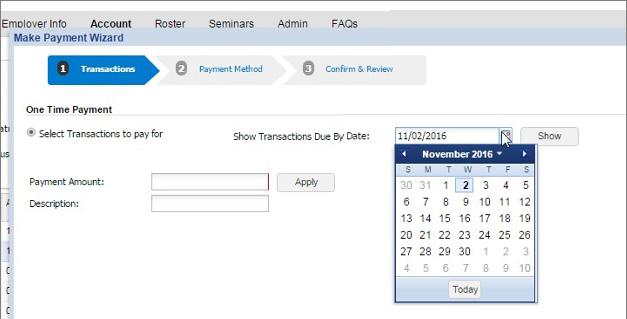 Step 1: Transactions From the Make Payment wizard, select Transactions Due by Date