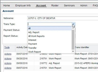APERS Employer Self-Service Handbook Payroll The lower part of your Account screen is the Activity Grid.