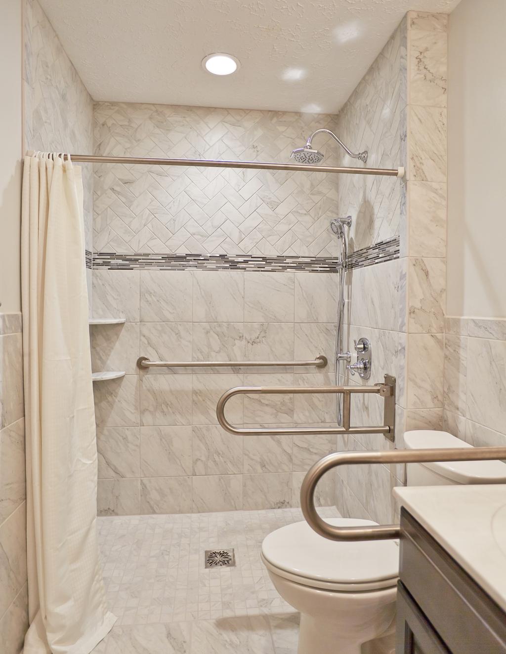 A beautiful, accessible Level Entry Shower designed and installed by SRE, Salem, VA. www.solidrockenterprises.