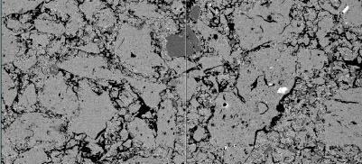 3) advance microstructural deterioration or rupture because of losing the strength of whole grains/refractories (e.g. see Fig. 3 that represents the microstructure of sample 1).