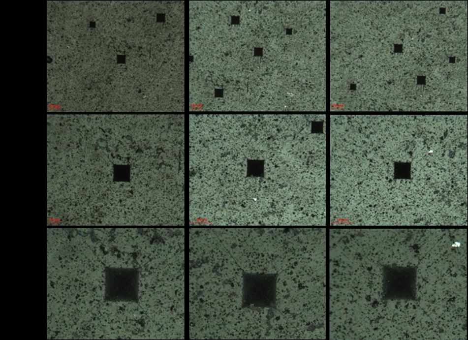 Figure S7. Optical images of Vickers indentation sites for (a) EG (1.