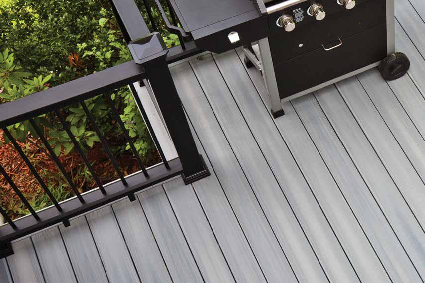 Horizon decking shown in Castle Gray with Horizon Mission railing in Black. WHY FIBERON?