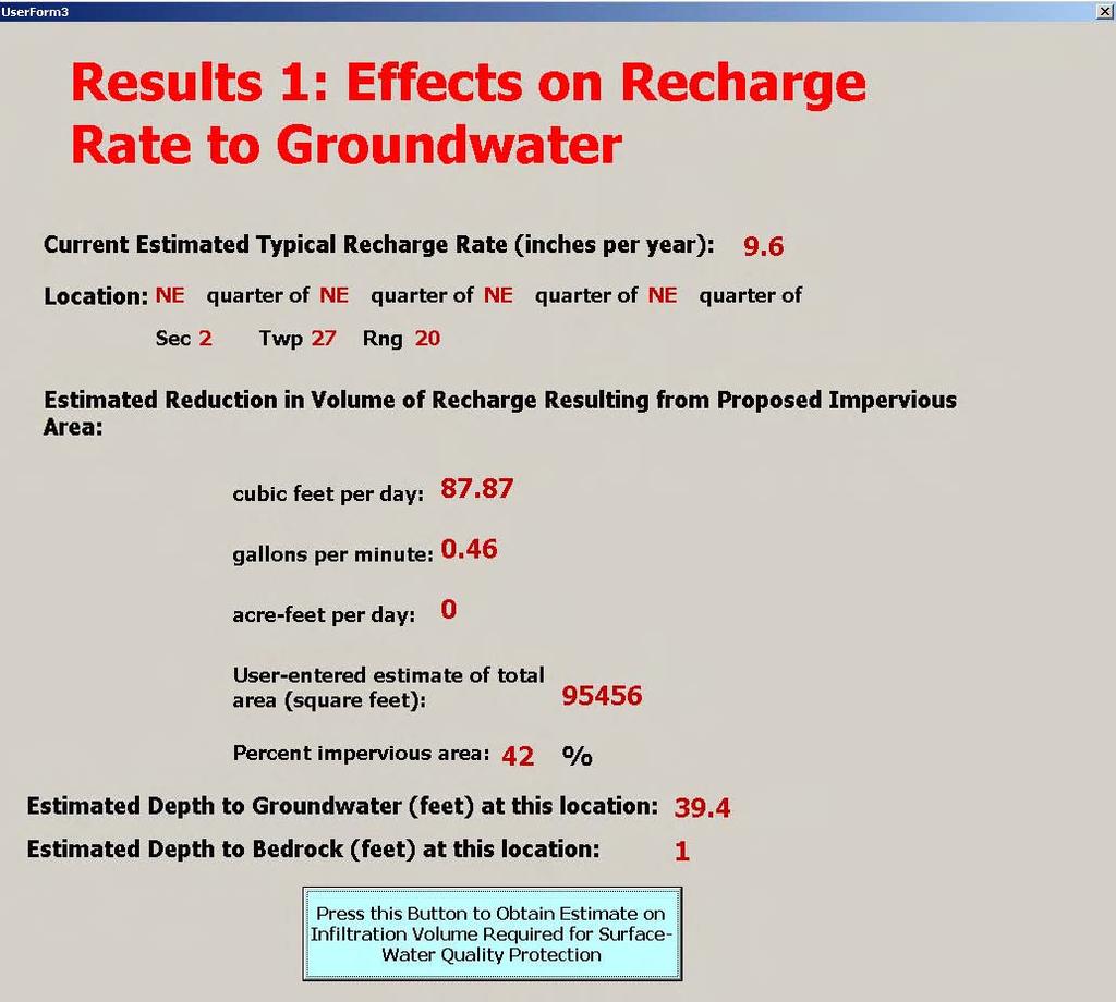 management goal is to have no net loss of groundwater recharge, then the program will provide the manager with how much this loss will be so that strategies can be implemented to infiltrate and