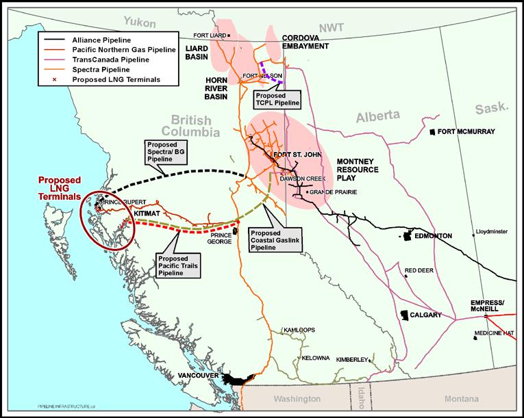 LNG Projects Exports of LNG to the Asian market will help support development in the Montney, Horn River, Liard and Cordova Basins.