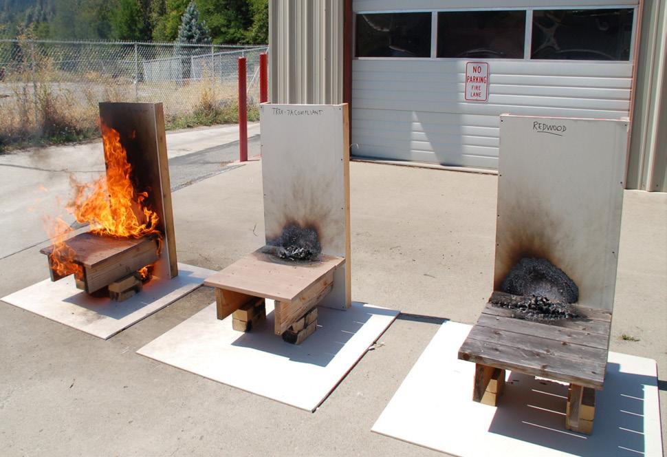 When it comes to decking materials both wood-plastic composite and wood are combustible, as illustrated in the photograph on the right.