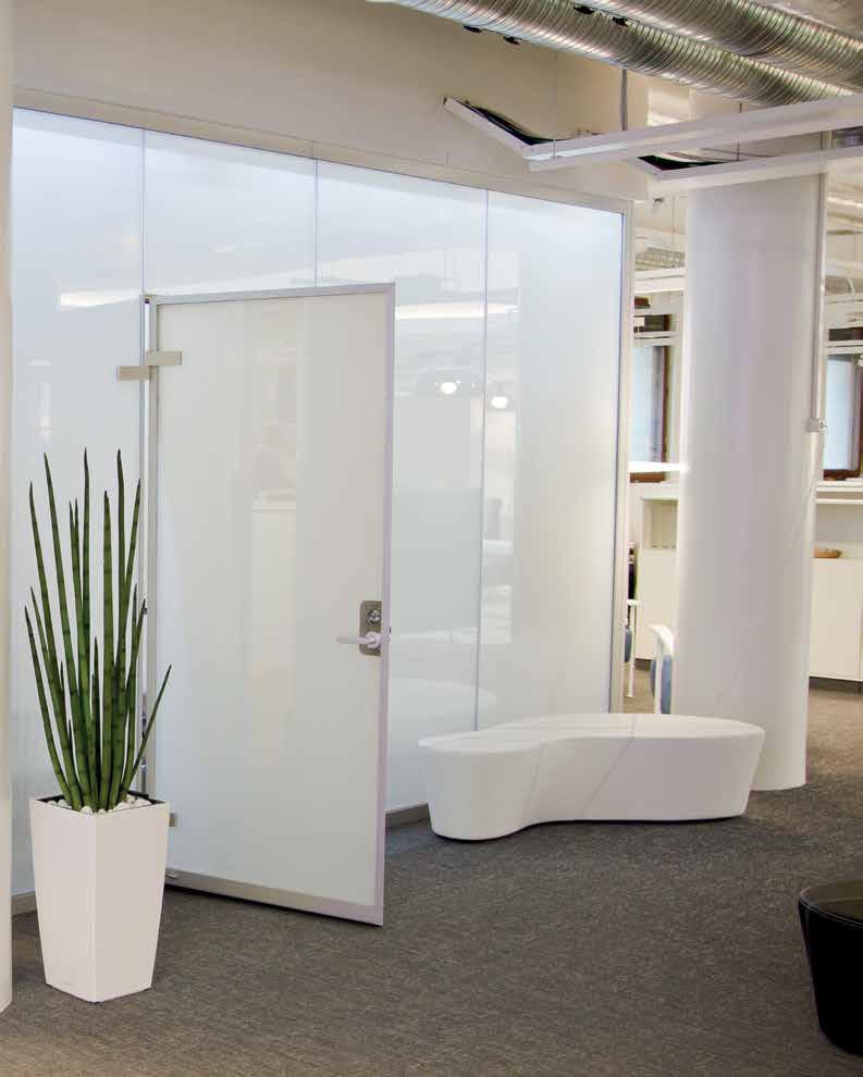 O F F I C E GLASS WALLS electrically dimmable walls In SCM-Privacy glass, an electrically controlled safety film has been laminated between two tempered 5+5 safety glasses,