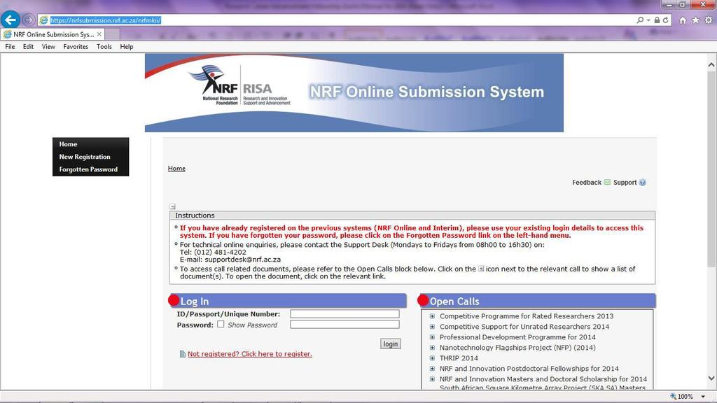 Step 2: Once you have successfully logged onto the NRF Online Submission System, you get to the Landing Page.