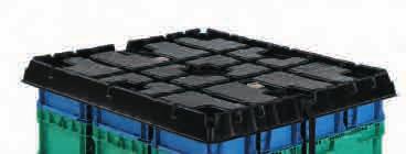 work-in-process applications > Legs of pallet fit in molded-in pockets on the top cap to lock the loads together to provide a stable load for shipping > Options (p 97):