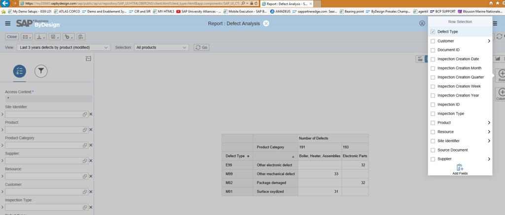 3.1.3 Tailor the Defect Analysis Report Select the Button Table.. Select Defect type in Rows. Select Product Category in Columns What you Should See 3.2 
