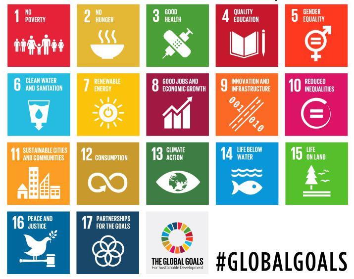 17 Sustainable Development Goals End poverty in all its forms everywhere End hunger, achieve food security and improved nutrition, and promote sustainable agriculture Ensure healthy lives and promote