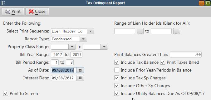 Tax Delinquent Report by Lien Holder The Tax Delinquent Report by Lien Holder Id now includes lien