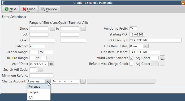 Create Tax Refund Payments Routine This routine will create adjustments to refund Tax account credits and simultaneously create a purchase order to issue the refund.