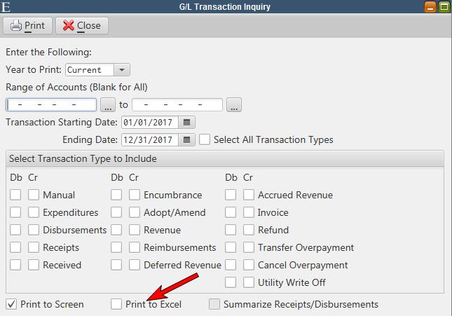 G/L Transaction Inquiry - Excel G/L Transaction