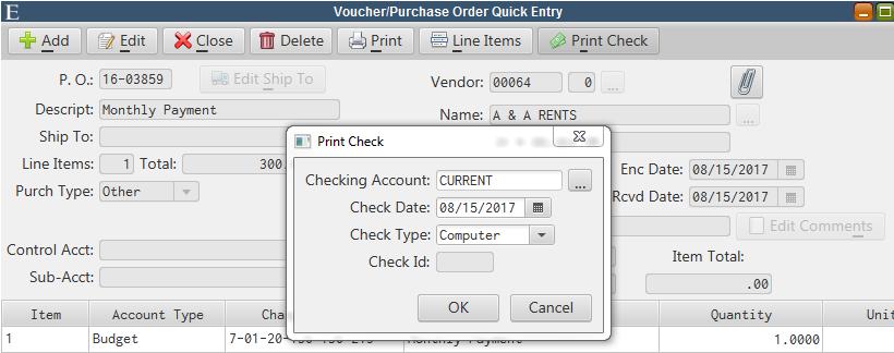 Select the appropriate check information and click Ok.