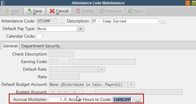 In the above example, the user would enter the OTCOMP attendance code (None pay type) and the number of hours worked.