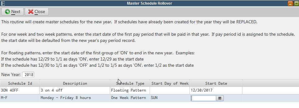 Master Schedule Rollover Master Schedule Rollover The Master Schedule Rollover routine has been added to allow all master schedules for the new year to be created