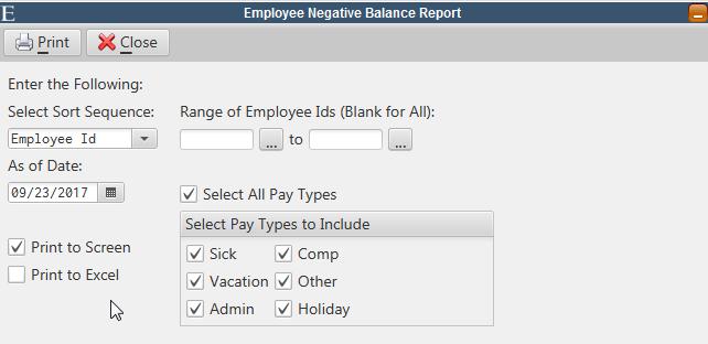 Employee Negative Balance Report This new report will list all employees with negative accrual time