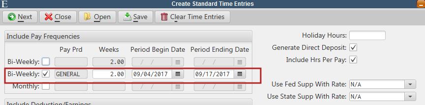 The Create Standard Time Entries and Attendance Import routines will also default the current pay