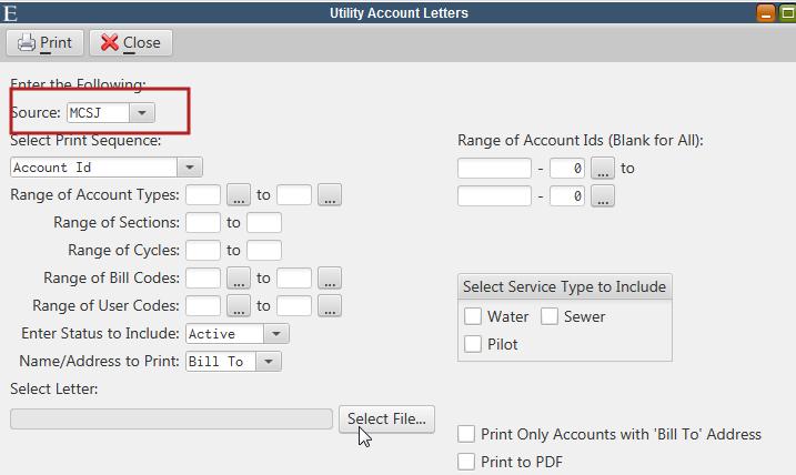 Bulk Utility Letters Bulk Utility Letters PDF form letters can now be printed in bulk for a group of accounts.
