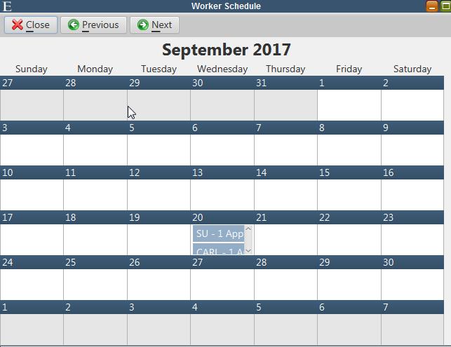 Worker Schedule The Worker Schedule is an interactive calendar used to schedule and view work order
