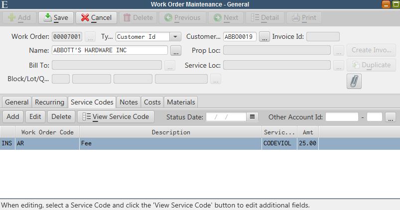 Work Orders - Customers & Invoices Click Save when finished.