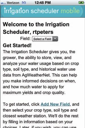 http://weather.wsu.edu/irrigation scheduler/, or alternatively to http://weather.wsu.edu/is/ and log in (Figure 1).