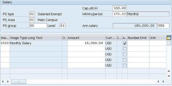 Create Basic Pay (0008) Enter the amount of the payment and select enter to populate the annual salary.