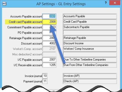 AP Settings In AP, go to File-Company Settings-AP Settings Sample entry for credit card payments: Dr. expense account Cr.