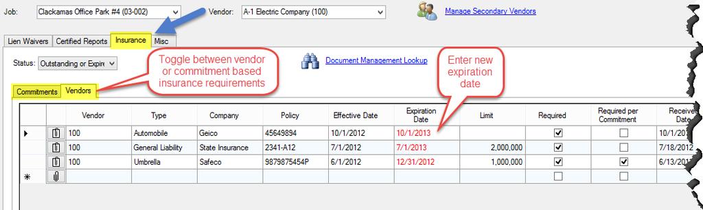 Managing Vendor Insurance in Subcontractor Compliance Options: Outstanding, Received, Expired,