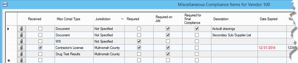 Miscellaneous Compliance Items Setup On Vendor Setup-Insurance/Compliance tab, click Misc. Compliance Items Don t warn until Commitment final approval (works only if Require Final.