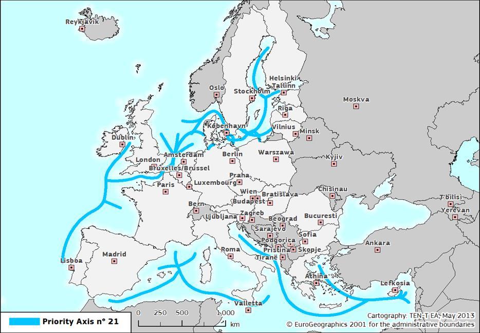 Sea areas selected to be "Motorways" Baltic