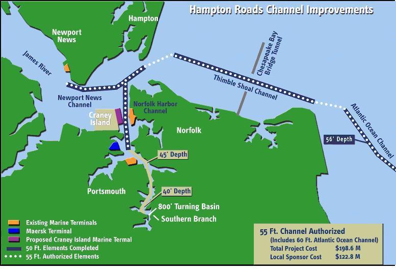 Figure 15. Hampton Roads Navigation Channels With Locations of Virginia Port Authority and Maersk Terminals The U.S.