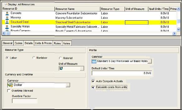 P3 to P6 Professional Migration Guide Note: You can also change this setting for the resource at the activity level if you display the Calculate Costs from Units column in the Activities window,