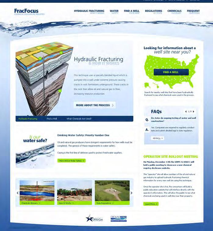 FracFocus: A searchable, online database for the contents of fracturing fluids As of September 2012 1.