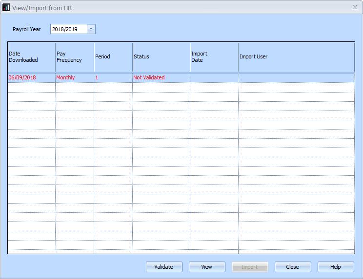 View & Import Data After performing the Get from HR function, the retrieved data will be listed on the Company View & Import HR Data View/Import from HR screen.