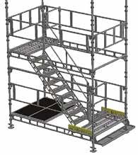 Install the second lift with guardrail frames in both the transverse and longitudinal direction. 3. B C 4. D E G F A 4. Stand on an erection platform or Steel Decks and install the second landing B.