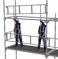 Methods of erection when guardrail frame is fitted in advance SAFE SCAFFOLDING In order to be able to fit guardrails prior to decking, using HAKI s advance guardrail tool or with the aid of other