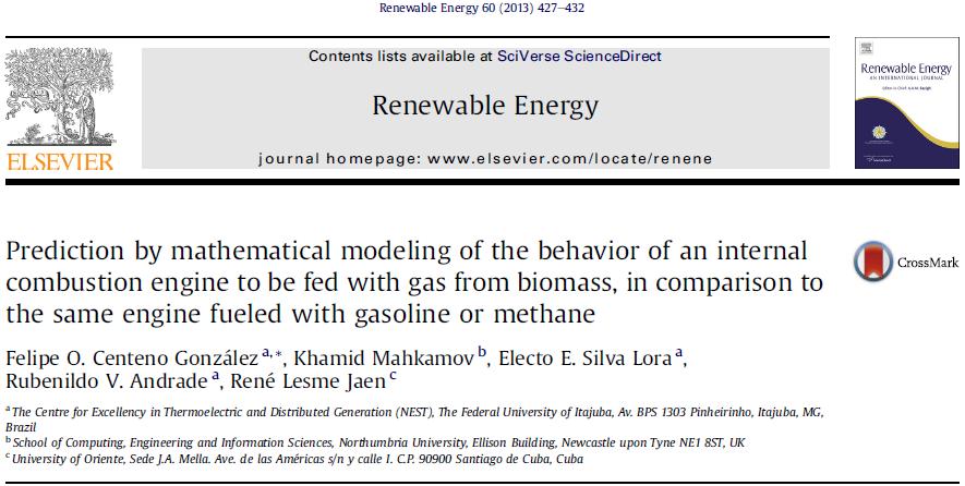 Main NEST Published Papers in Biomass Energy Conversion The performance of a spark ignition internal combustion engine fueled with synthesis gas (syngas) from biomass gasification was evaluated using
