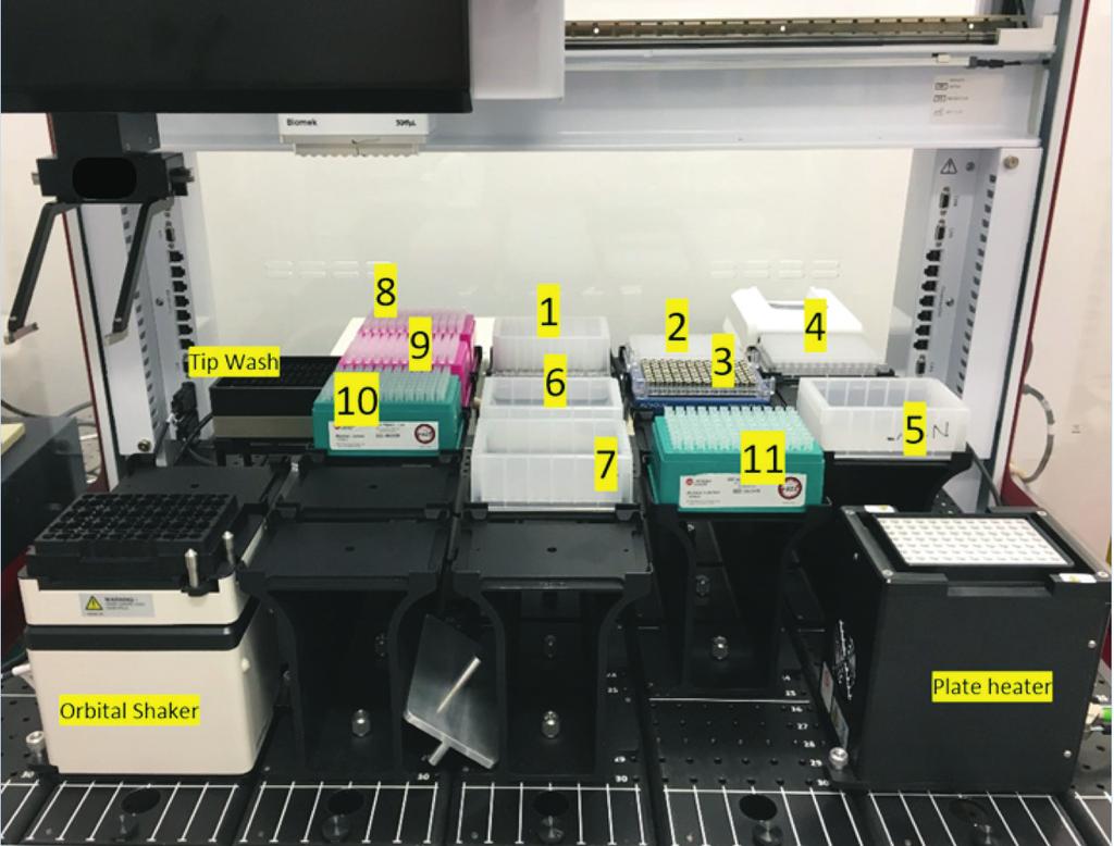 Figure 1. Deck setup on the Biomek i5 Laboratory Automation Workstation.