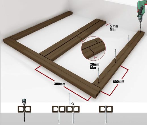 INSTALLATION JOIST INSTALLATION (ON CONCRETE BASE) Calculate the decking span and joists to make
