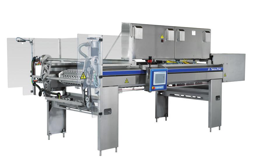Multi-lane transfer system Application High capacity, multi-lane transfer of frozen ice cream stick products, sandwich products, wafer cups and ball top cones from the trays of a Tetra Pak Extrusion